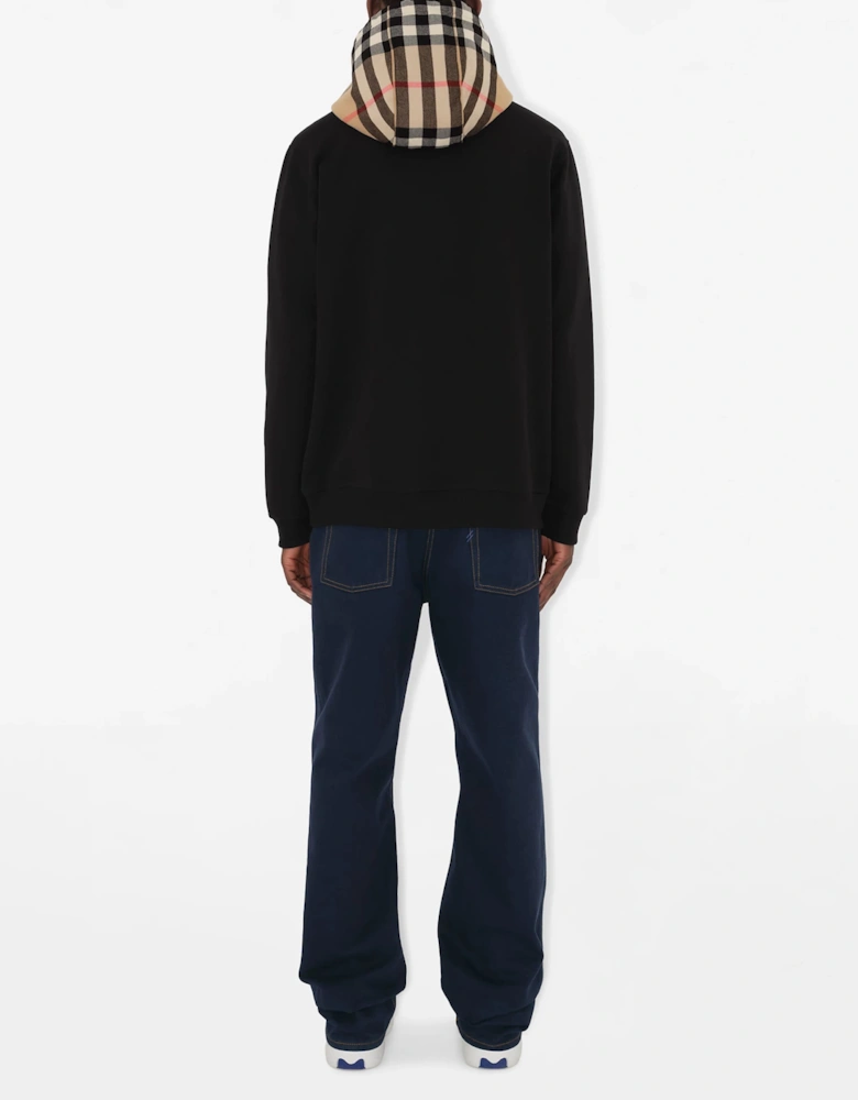 (Pre-Order 4 Weeks) Check Trim Zip-Up Hooded Cotton Sweatshirt Black