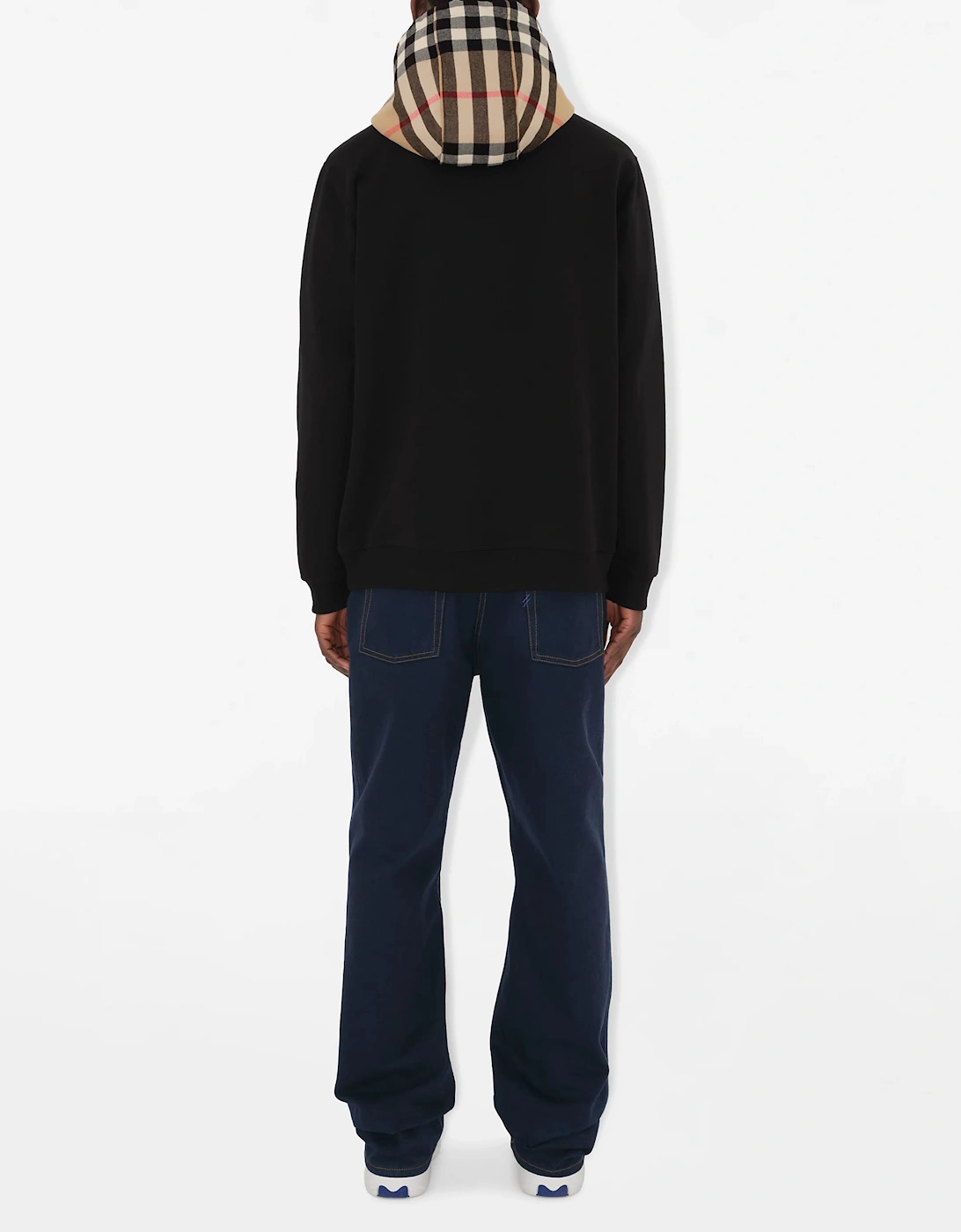 (Pre-Order 4 Weeks) Check Trim Zip-Up Hooded Cotton Sweatshirt Black