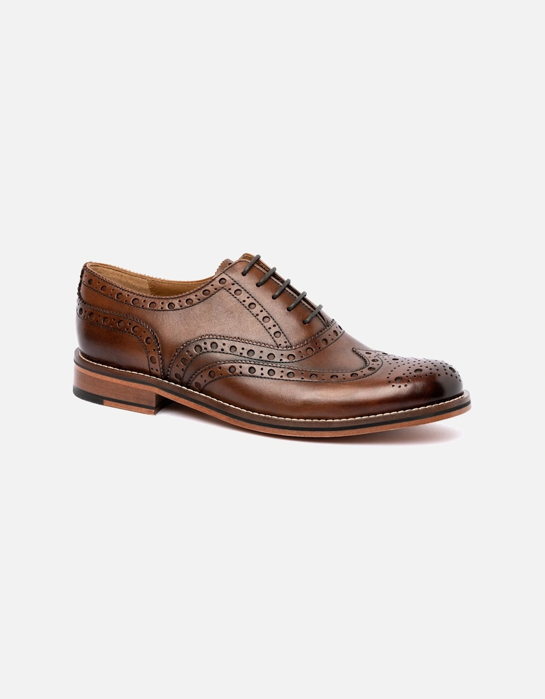 Oxford Brogue Leather Men's Mahogany Shoes, 5 of 4