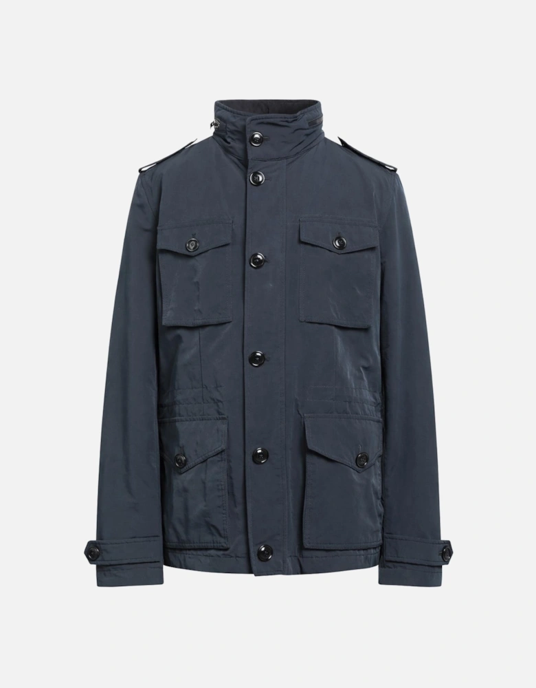 Men's Navy Techno Fabric Lined Hooded Jacket