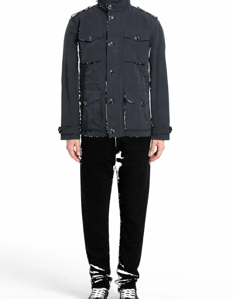 Men's Navy Techno Fabric Lined Hooded Jacket