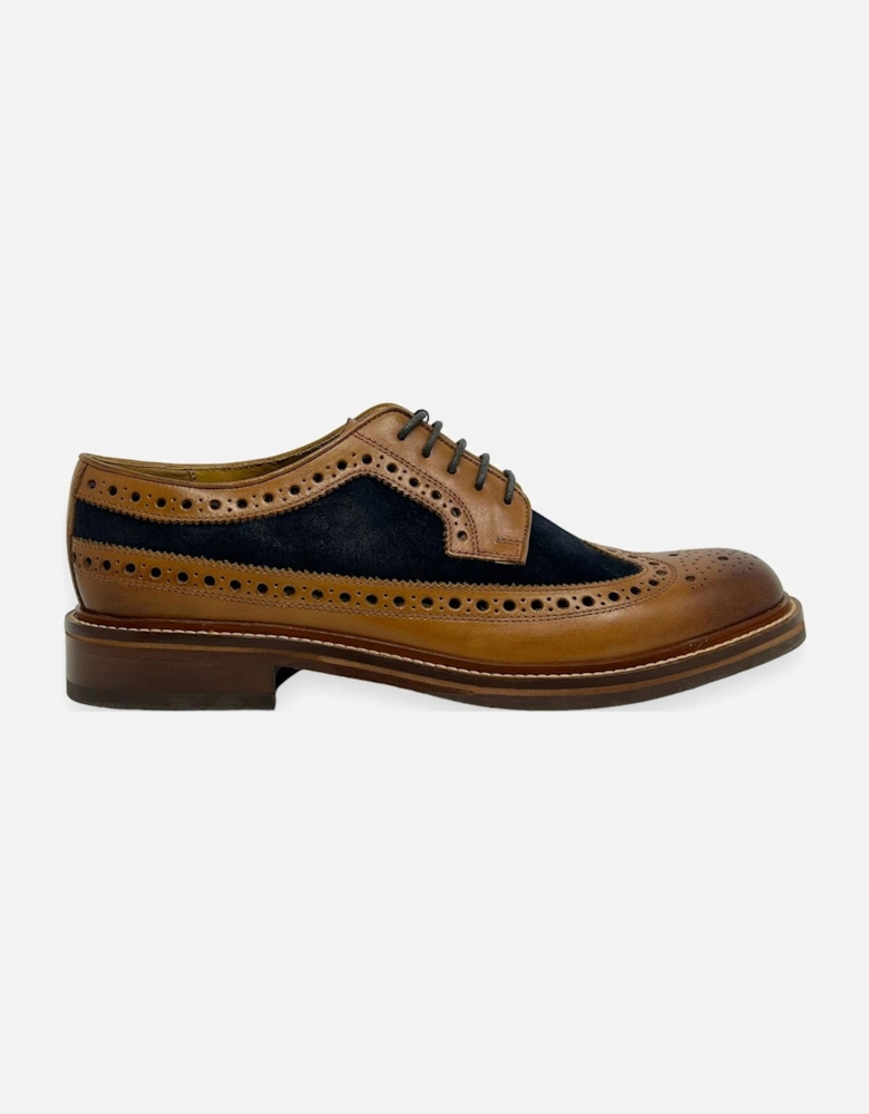 Longwing Brogue Leather/Suede Men's Tan/Navy Shoes