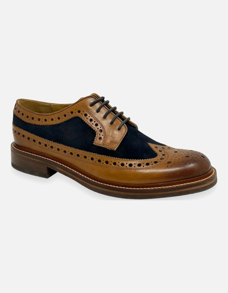 Longwing Brogue Leather/Suede Men's Tan/Navy Shoes