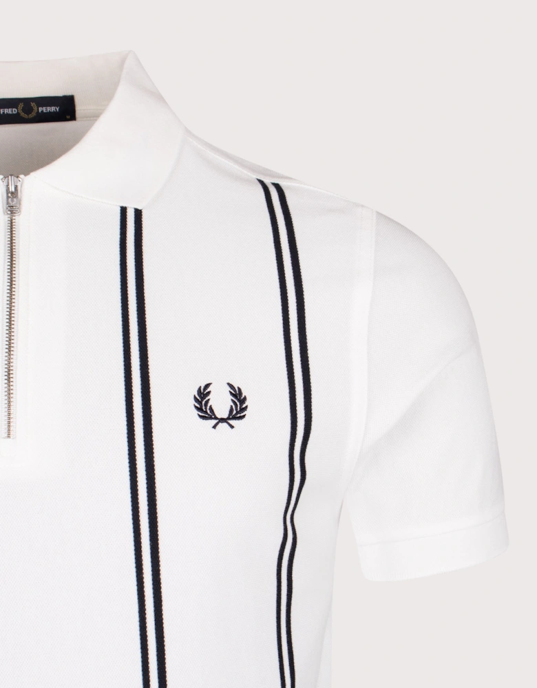 Vertical Stripe Zip Neck Polo Shirt