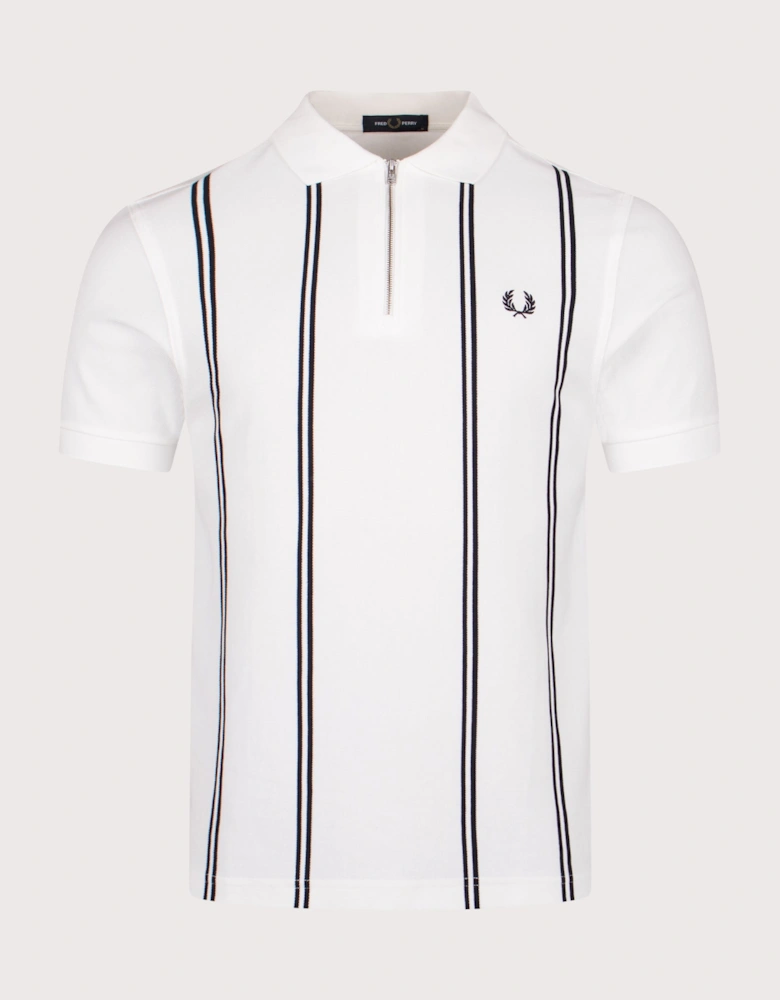 Vertical Stripe Zip Neck Polo Shirt