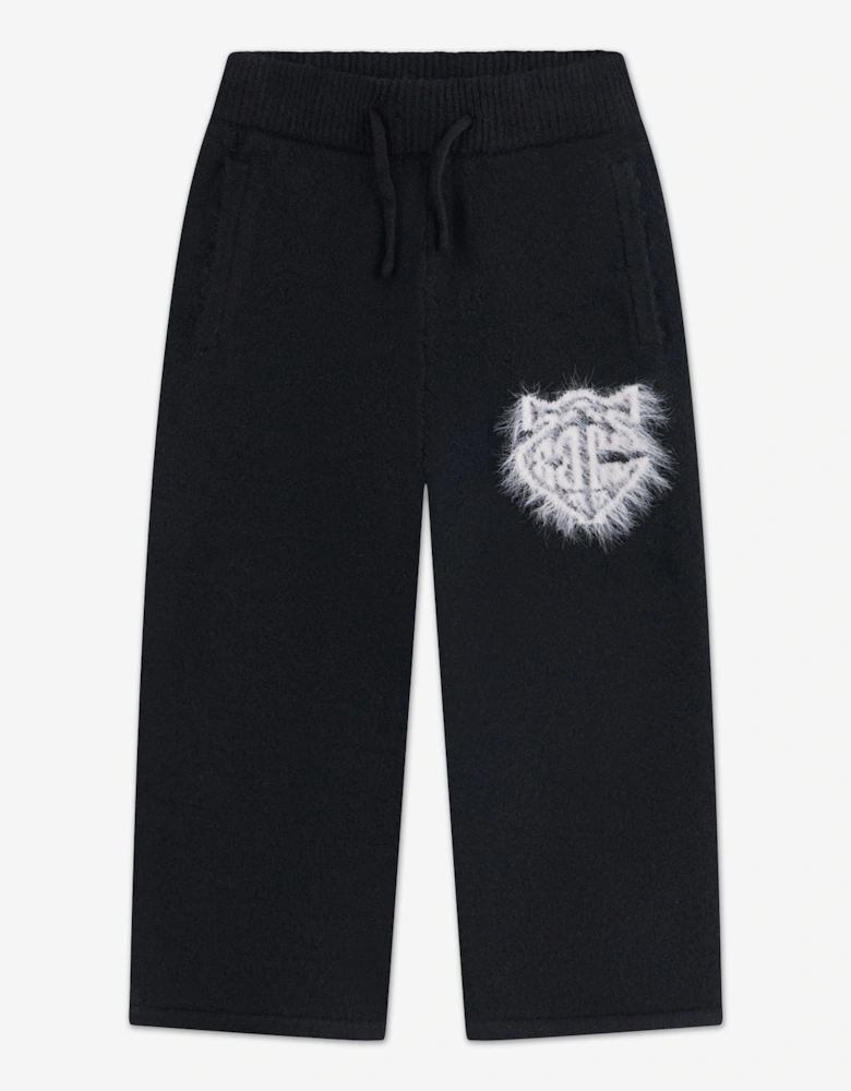 Kids Monogram Emblem Fluffy Knit Joggers in Black