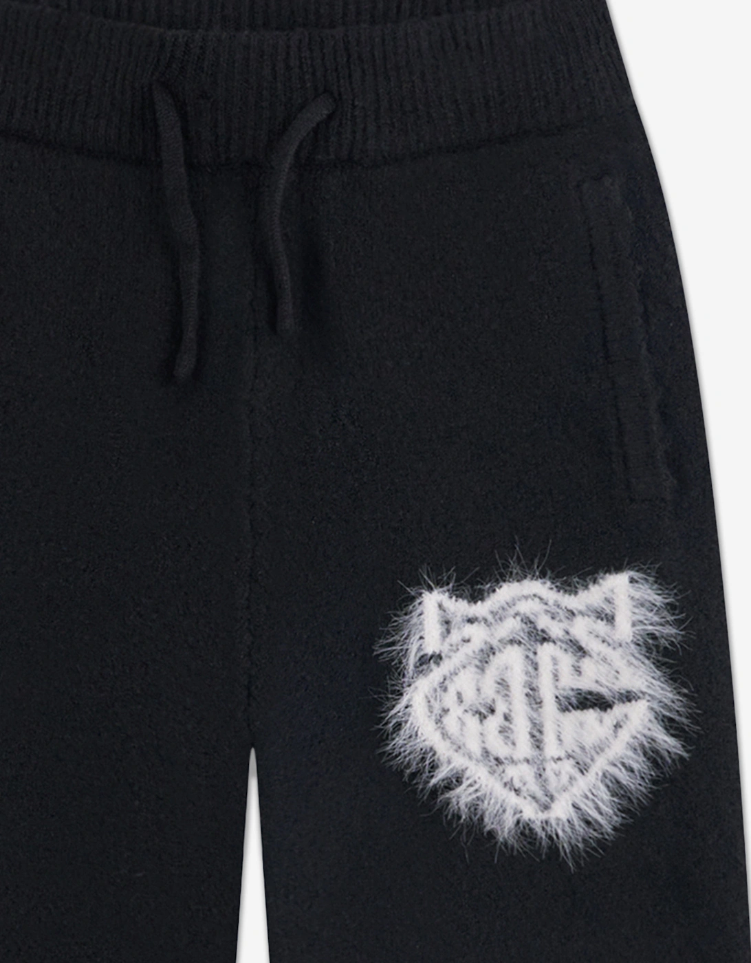 Kids Monogram Emblem Fluffy Knit Joggers in Black
