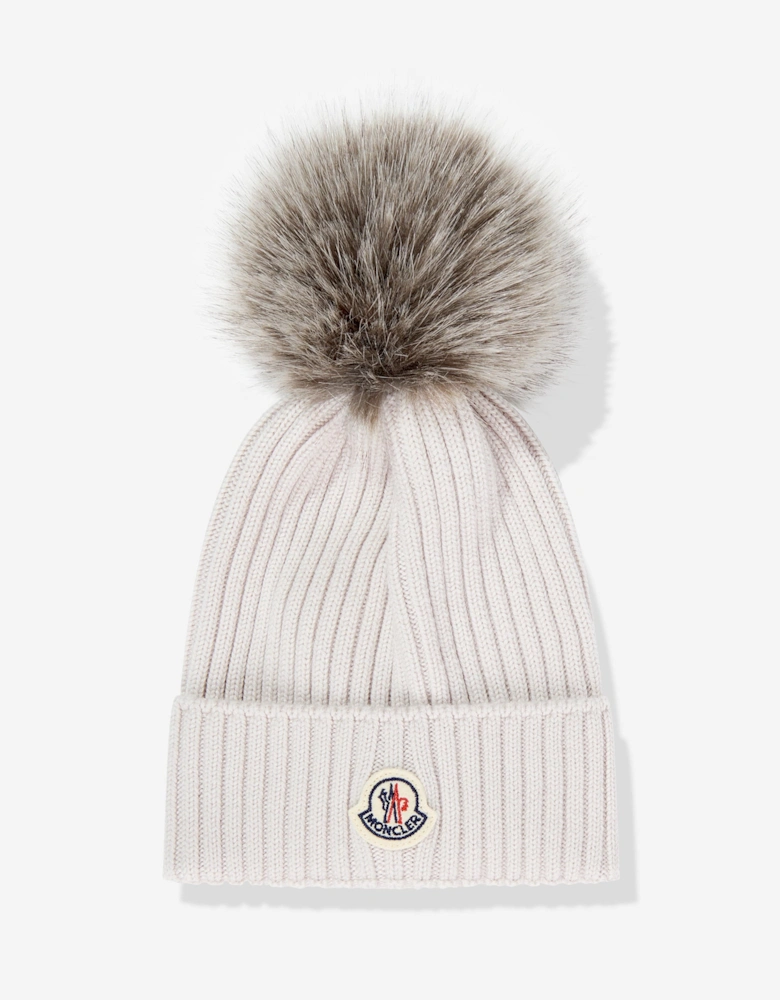 Enfant Girls Wool Pom-Pom Hat in Ivory