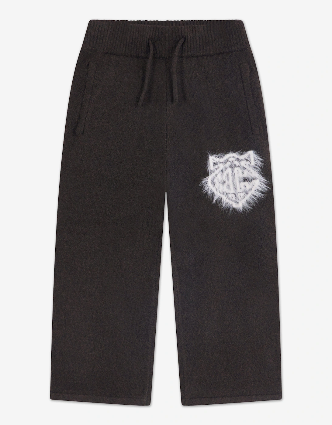 The Couture Club Kids Monogram Emblem Fluffy Knit Joggers in Brown - Size: 5 years/6 years