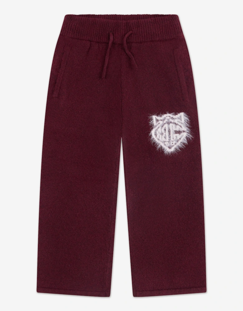Kids Monogram Emblem Fluffy Knit Joggers in Red