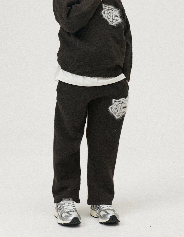 Kids Monogram Emblem Fluffy Knit Joggers in Brown