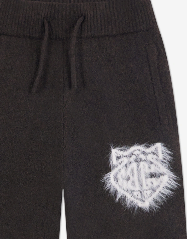 Kids Monogram Emblem Fluffy Knit Joggers in Brown