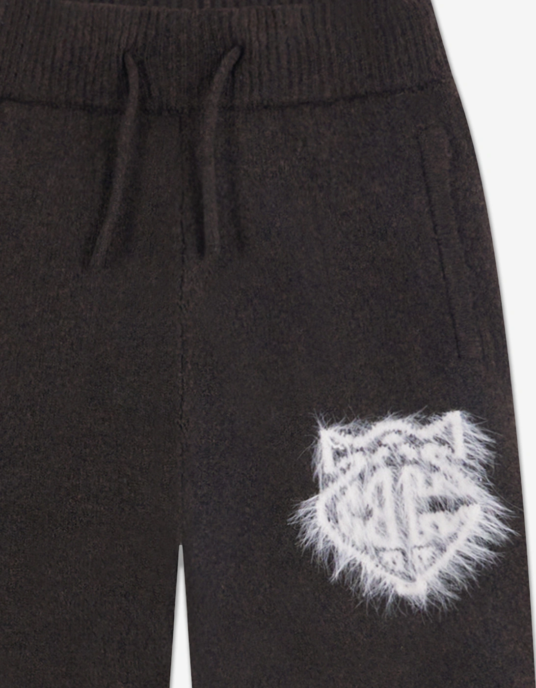 Kids Monogram Emblem Fluffy Knit Joggers in Brown