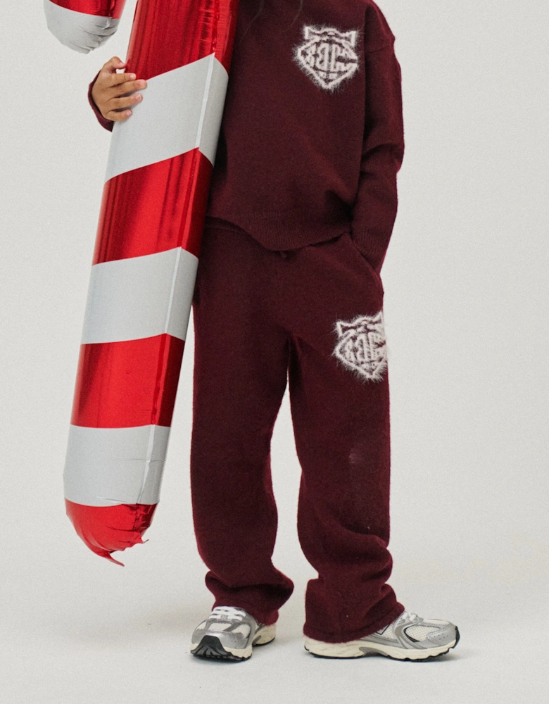 Kids Monogram Emblem Fluffy Knit Joggers in Red
