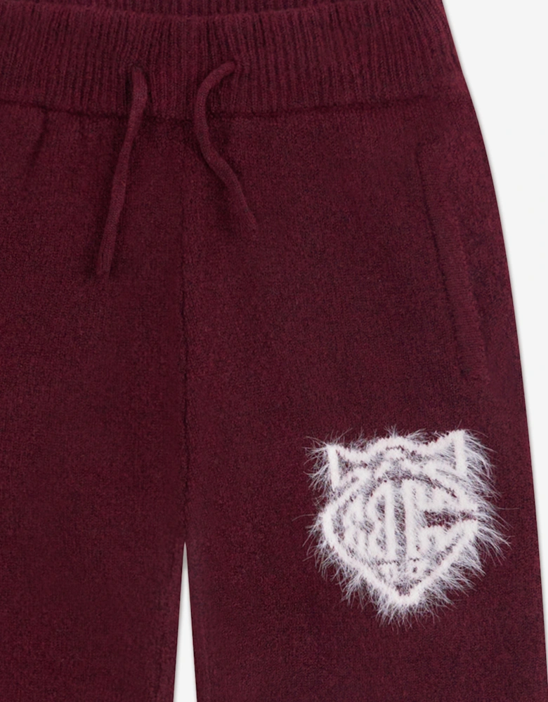 Kids Monogram Emblem Fluffy Knit Joggers in Red
