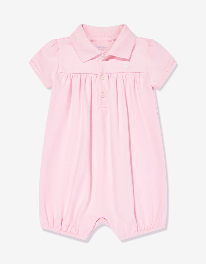 Baby Girls Polo Bubble Romper in Pink