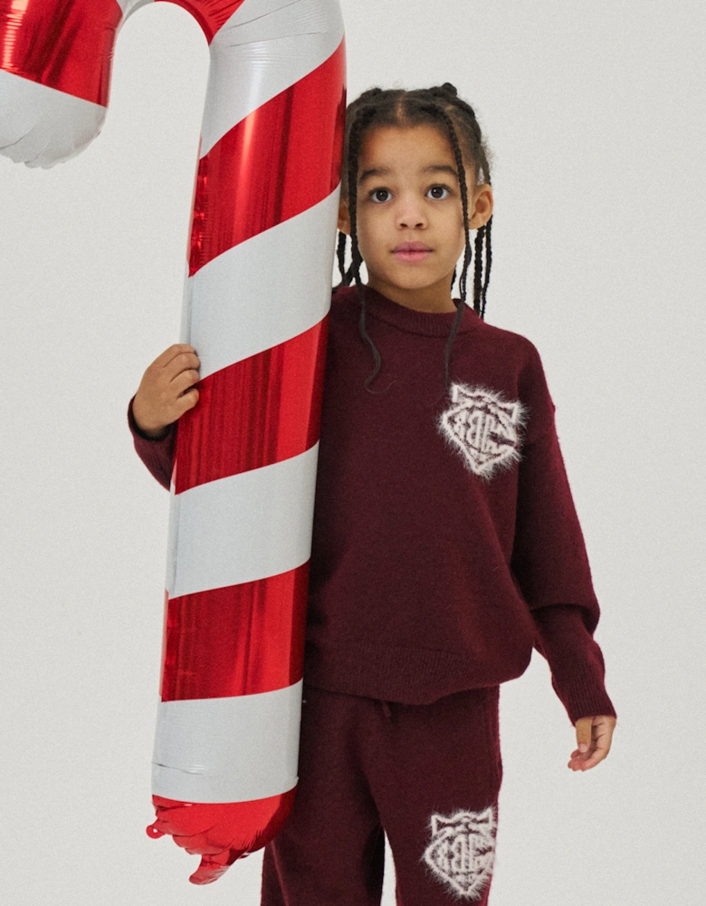 Kids Monogram Emblem Fluffy Knit Jumper in Red