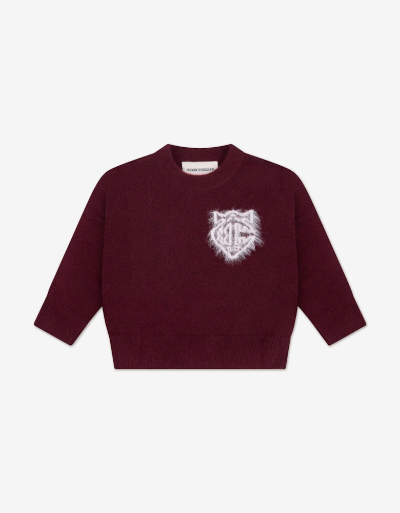 Kids Monogram Emblem Fluffy Knit Jumper in Red