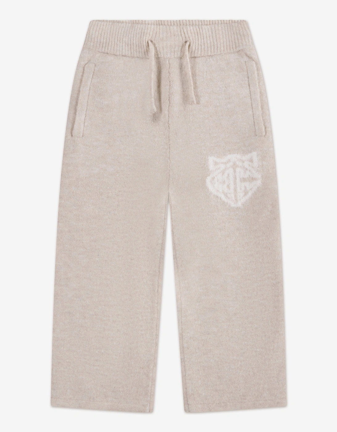 Kids Monogram Emblem Fluffy Knit Joggers in Beige, 5 of 4