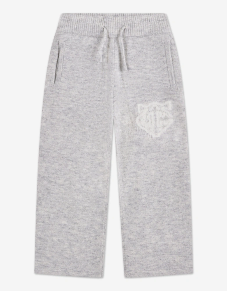 Kids Monogram Emblem Fluffy Knit Joggers in Grey