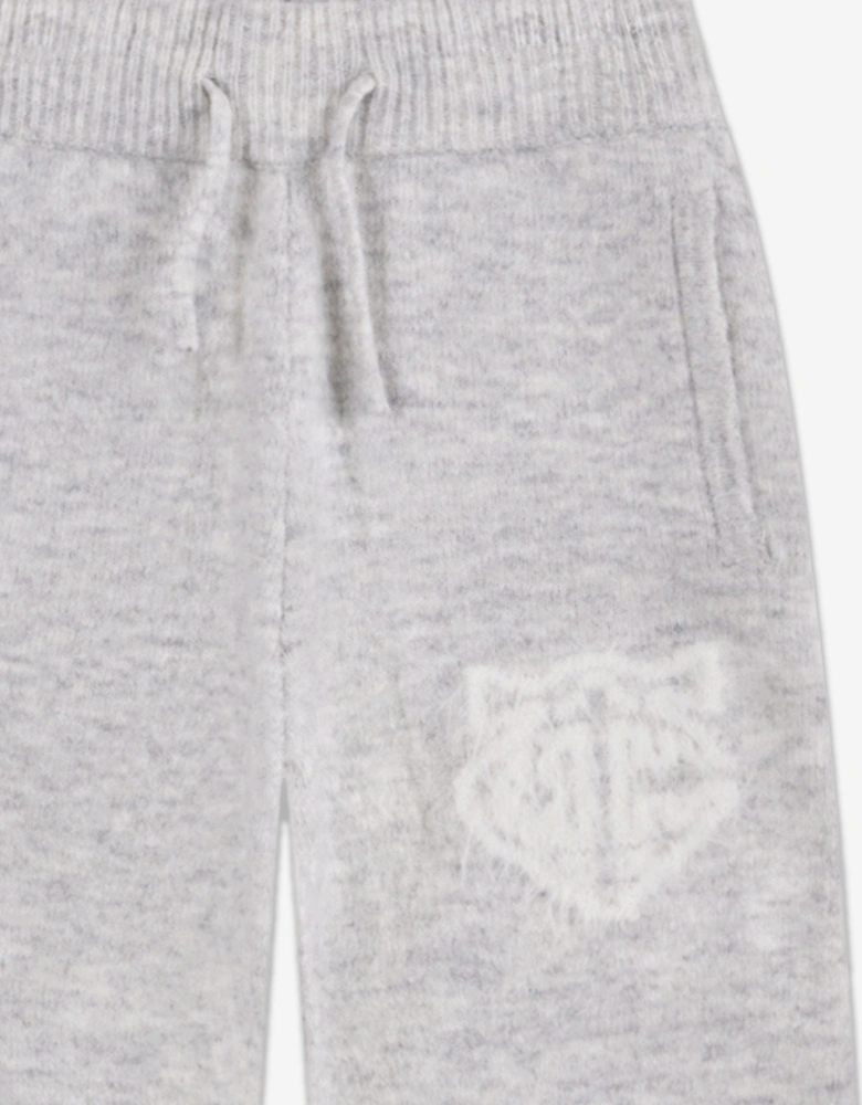 Kids Monogram Emblem Fluffy Knit Joggers in Grey