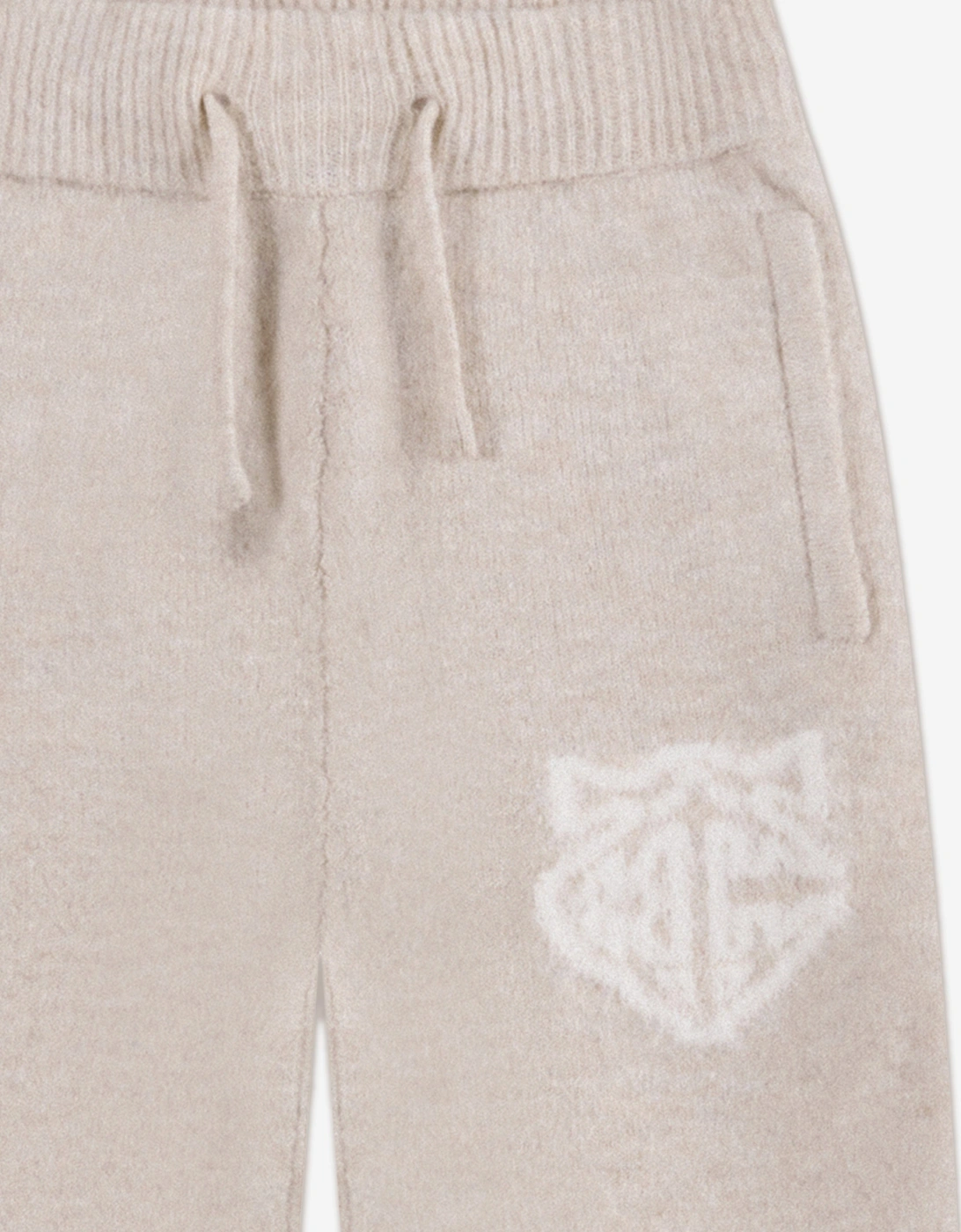 Kids Monogram Emblem Fluffy Knit Joggers in Beige