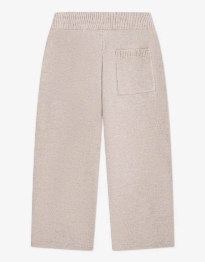 Kids Monogram Emblem Fluffy Knit Joggers in Beige