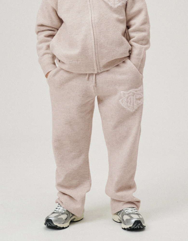 Kids Monogram Emblem Fluffy Knit Joggers in Beige