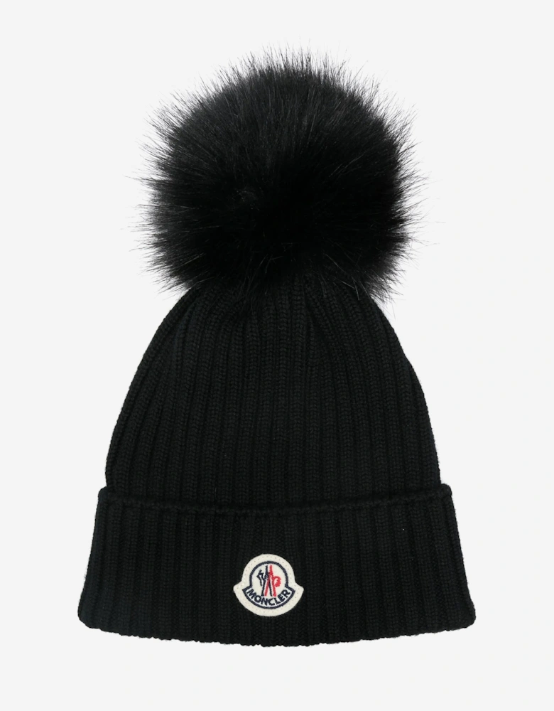 Enfant Girls Wool Pom-Pom Hat in Black