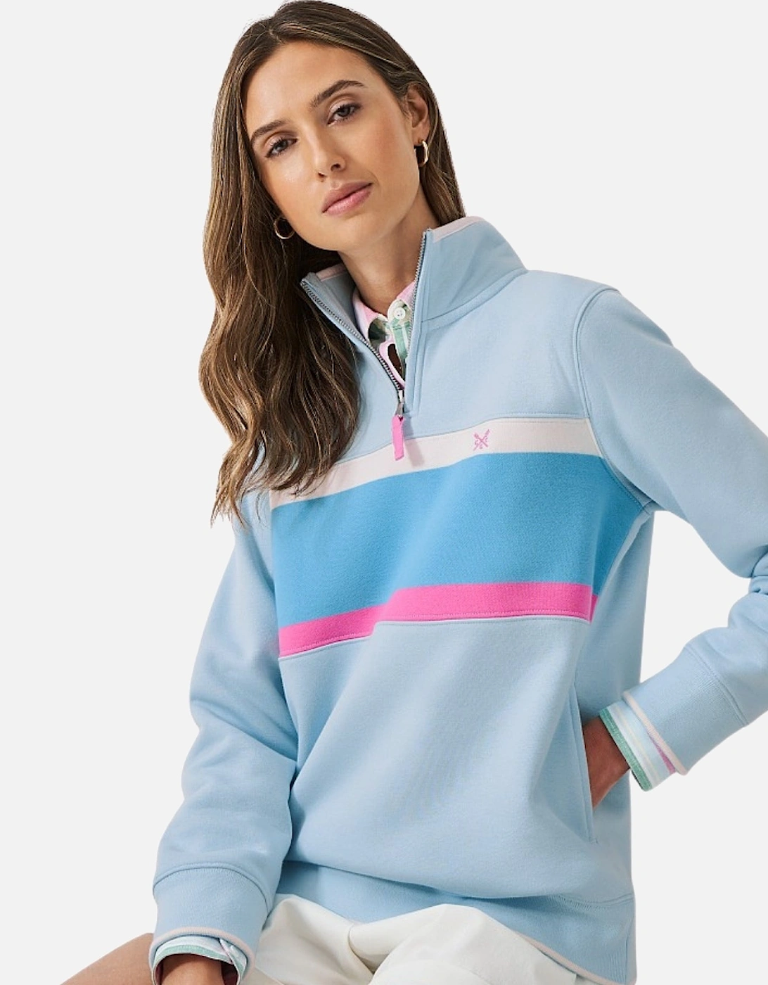 Womens Panelled Stripe Half Zip Sweatshirt, 2 of 1