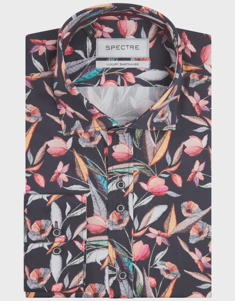 Albie Geometric Leaf Print Luxury Shirt - Navy Blue