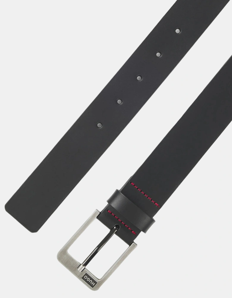 HUGO Grover Mens Italian-Leather Belt with Brushed Logo Buckle  - Black 001