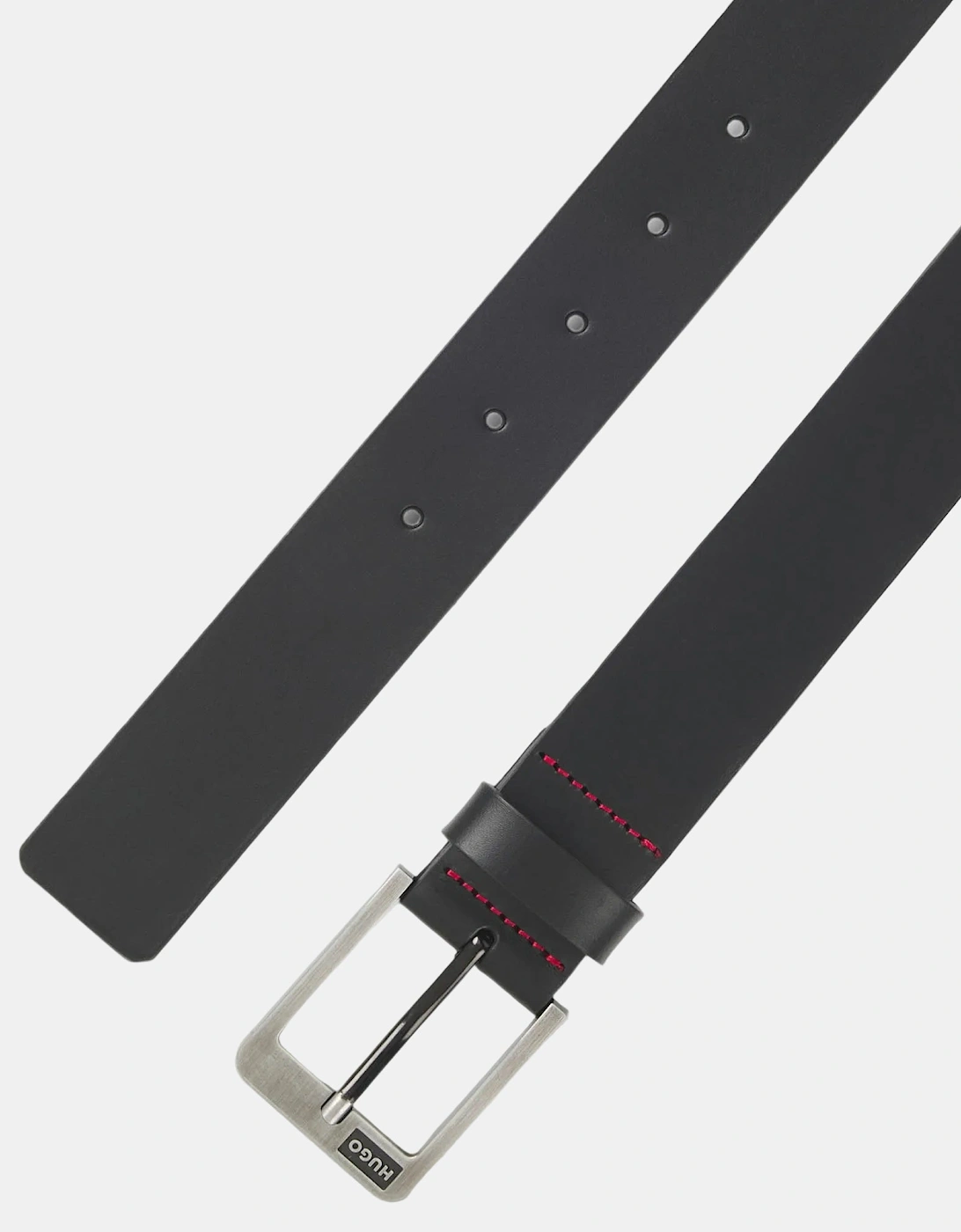 HUGO Grover Mens Italian-Leather Belt with Brushed Logo Buckle  - Black 001