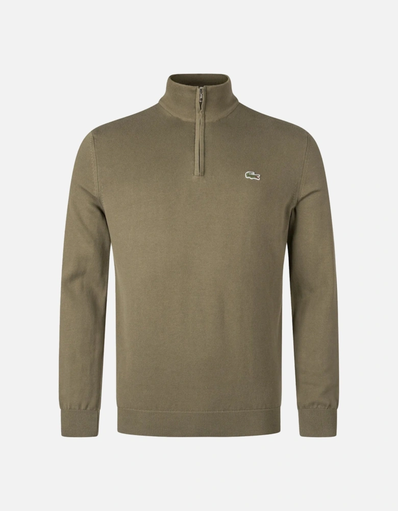 Quarter Zip Knit Sweater Khaki Green