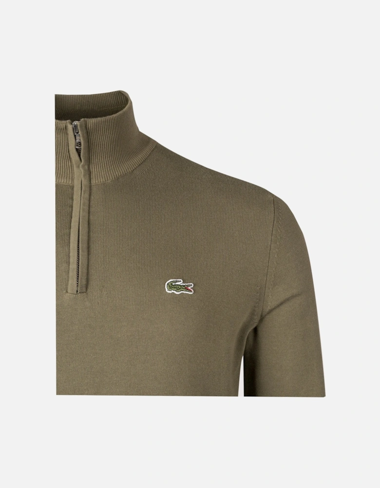 Quarter Zip Knit Sweater Khaki Green