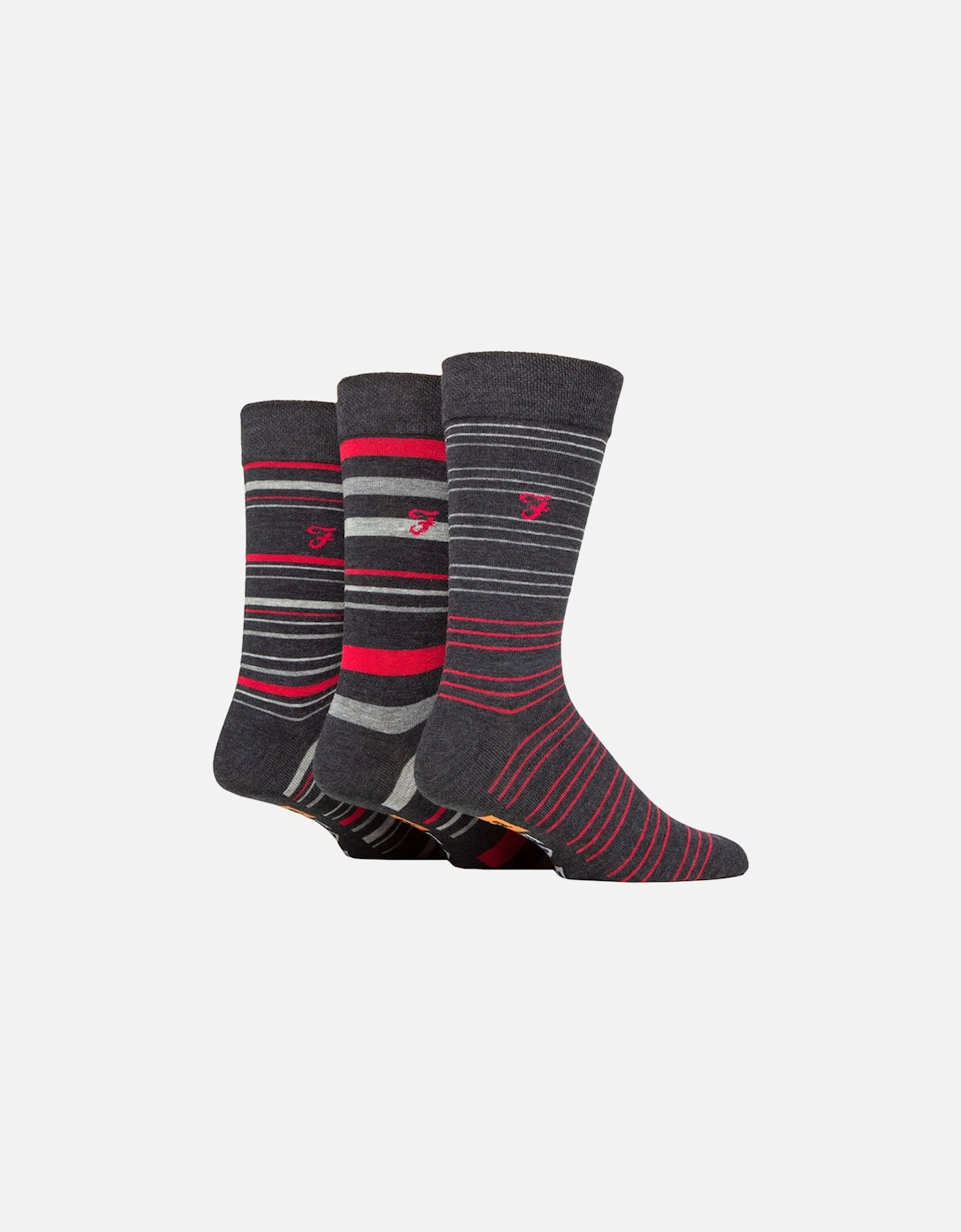 mens 3 pack Cotton stripe socks BERRY / Grey Size 6-11uk, 2 of 1