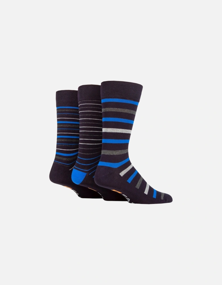 mens 3pack luxury bamboo stripe sock NAVY 6-11uk