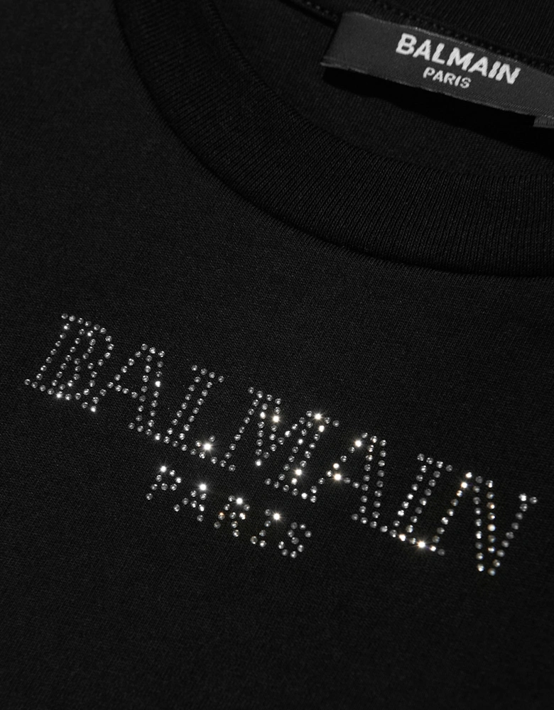 Girls Diamante Logo T-Shirt in Black