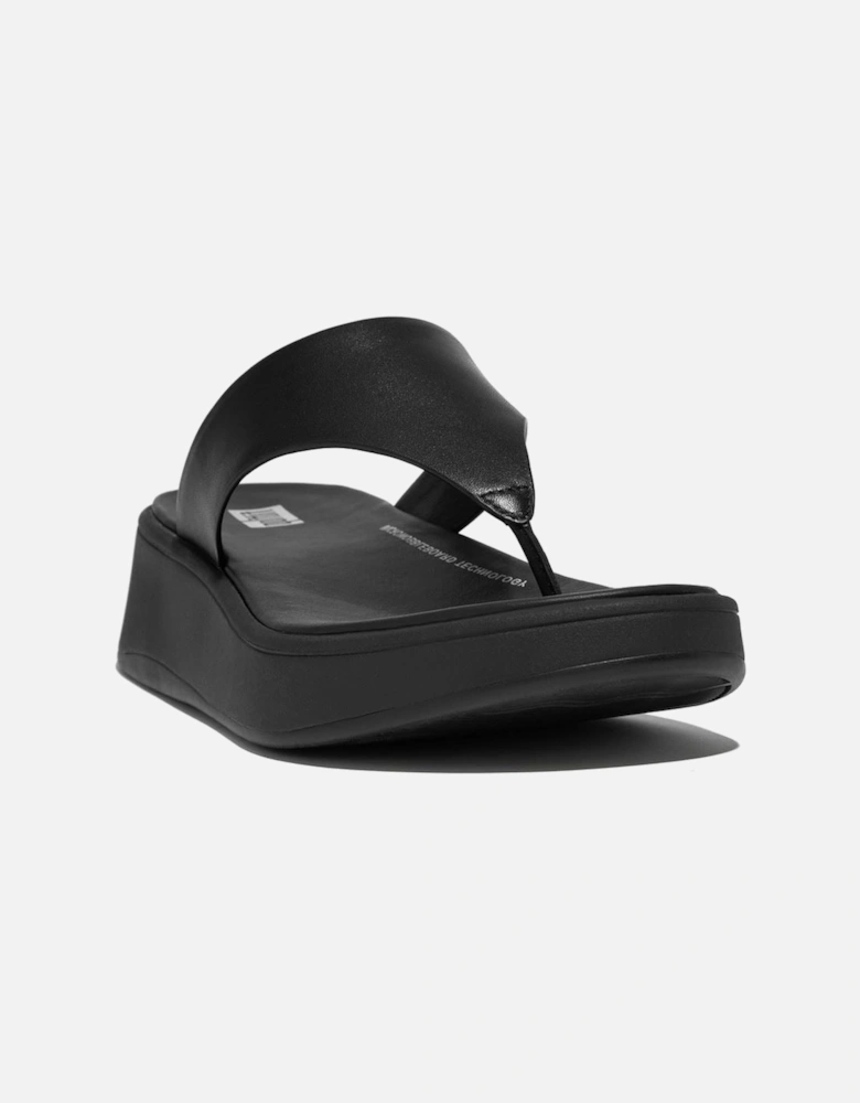 F-Mode Toe Post Leather Women's All Black Sandals