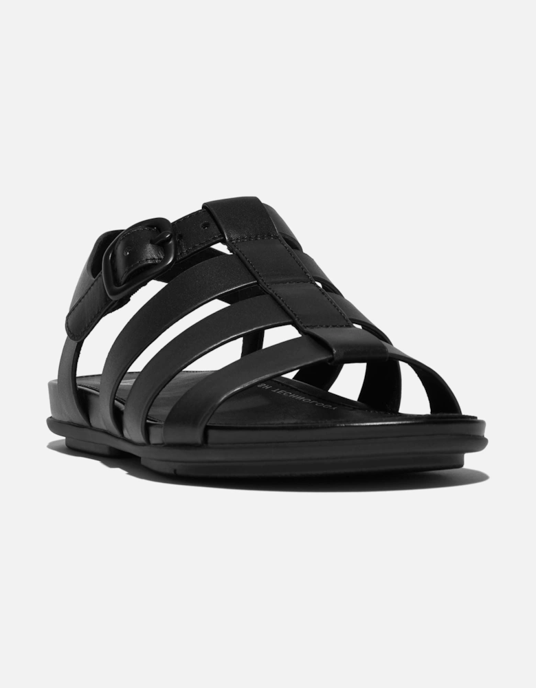 Gracie Fisherman Leather Women's All Black Sandals
