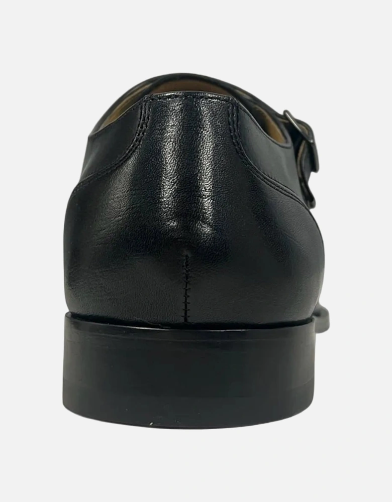 Toe Cap Monk Leather Men's Black Shoes