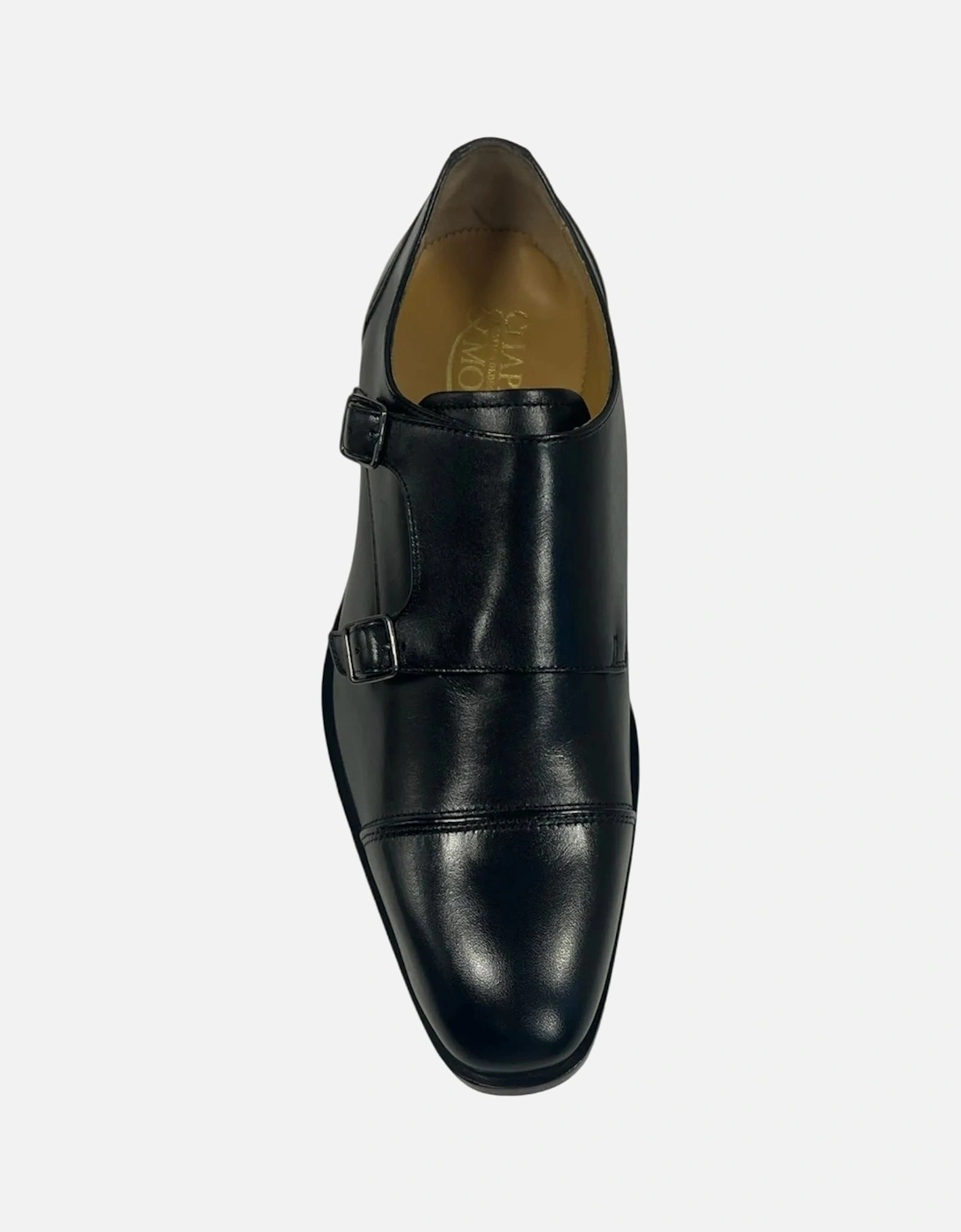 Toe Cap Monk Leather Men's Black Shoes