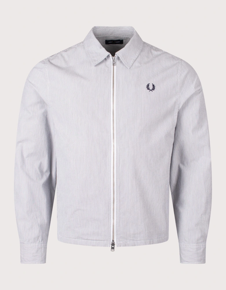 Striped Seersucker Zip Through Overshirt