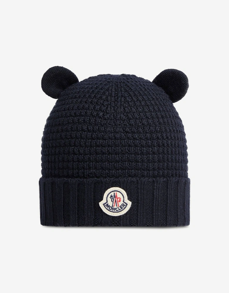 Enfant Baby Wool Beanie Hat with Ears in Navy