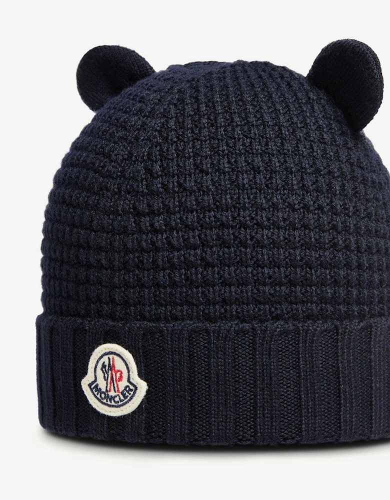Enfant Baby Wool Beanie Hat with Ears in Navy