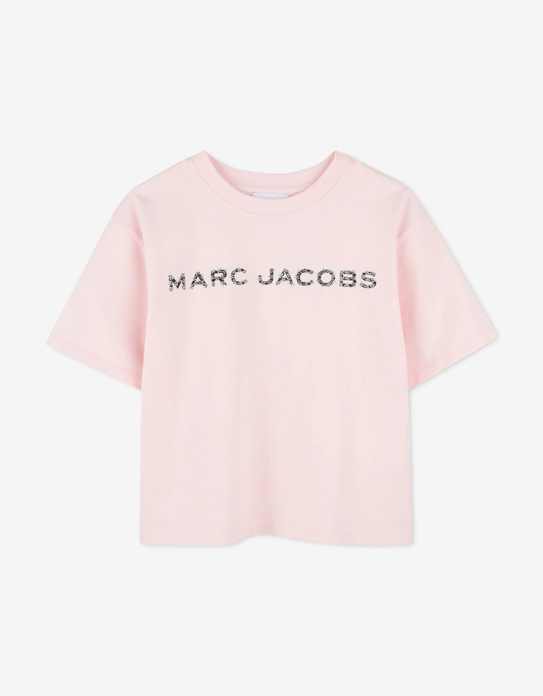 Girls Diamante Logo T-Shirt in Pink