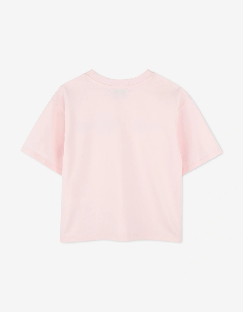 Girls Diamante Logo T-Shirt in Pink