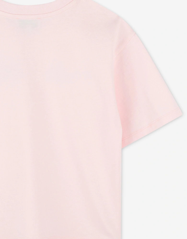 Girls Diamante Logo T-Shirt in Pink