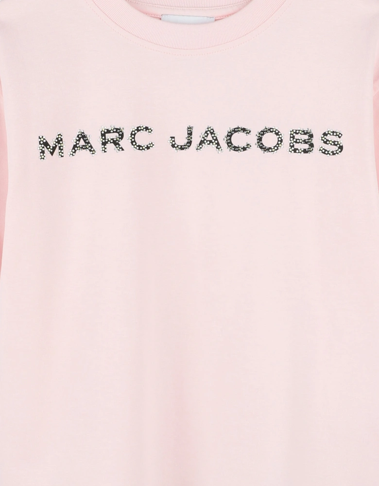 Girls Diamante Logo T-Shirt in Pink