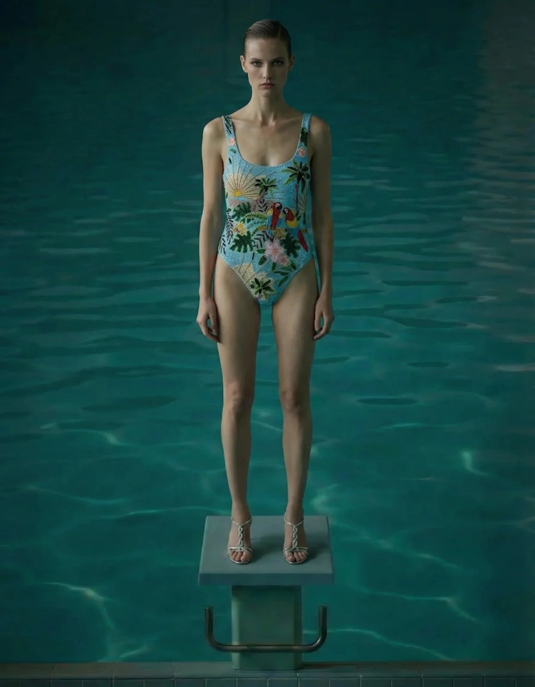 Pandora Luxe Hand Beaded Baby Blue Swimsuit